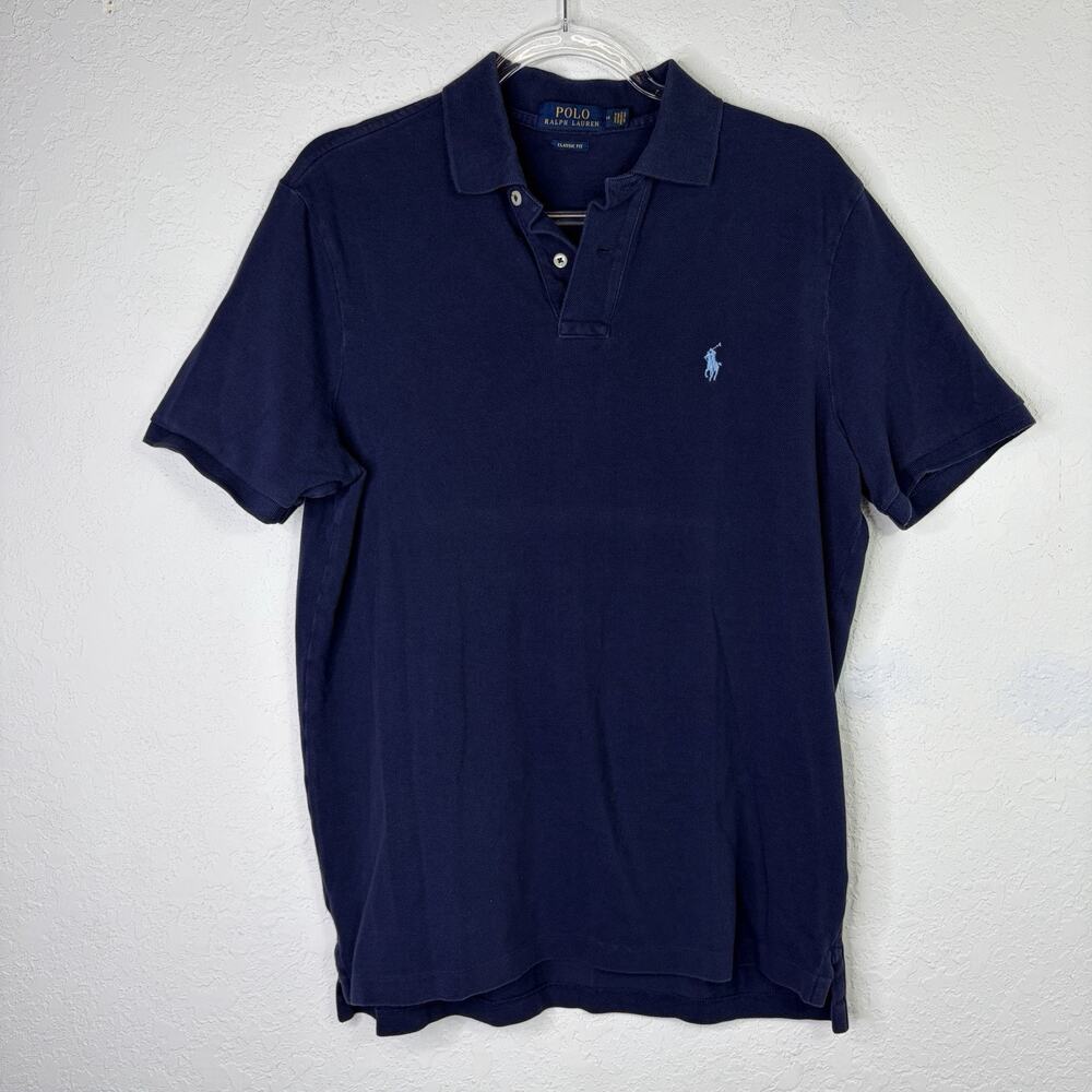 Polo Ralph Lauren Navy Blue Polo Shirt Size M, 100% Cotton Preppy, Club, Classic